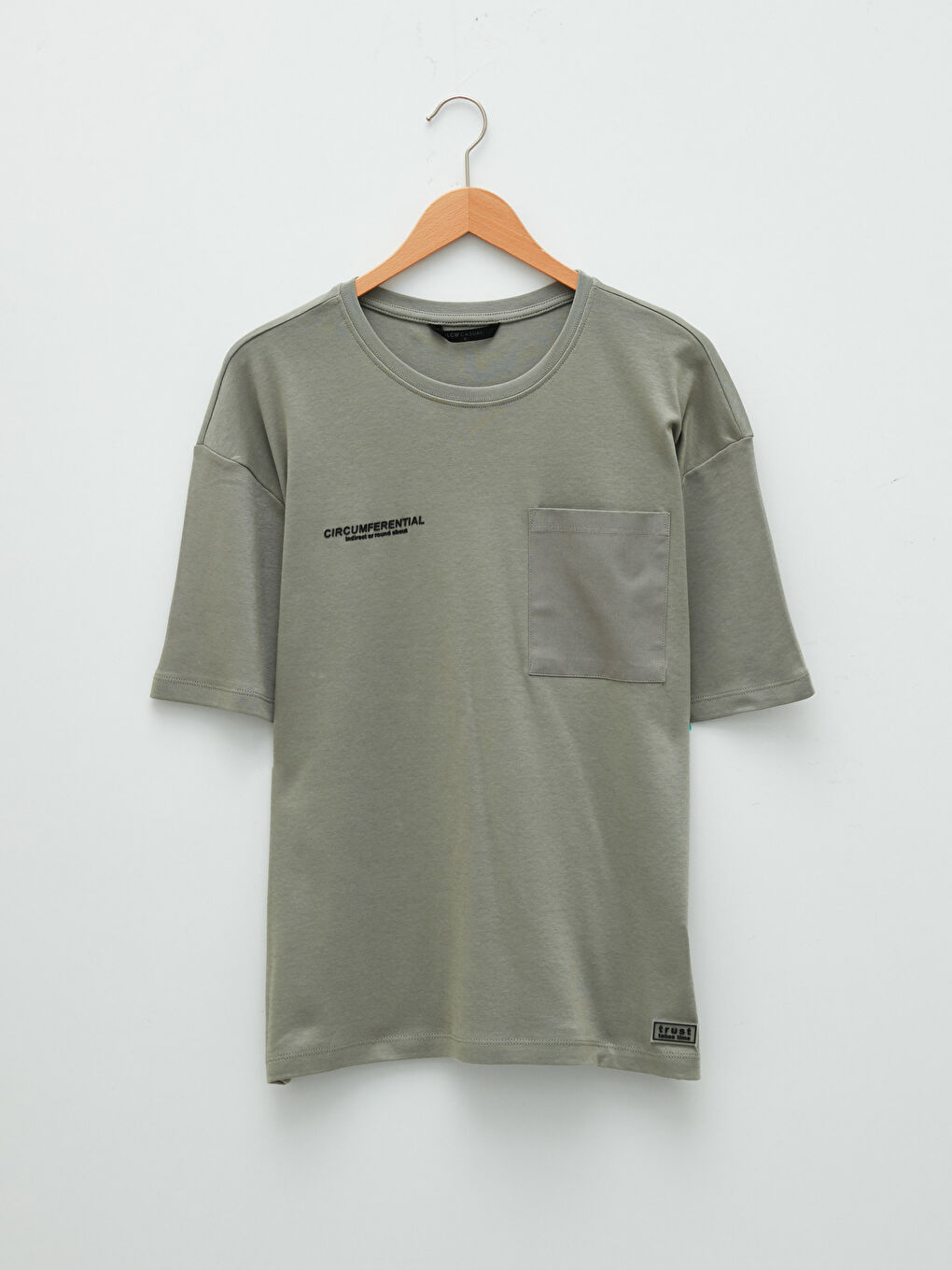 Haki Bisiklet Yaka Kısa Kollu Baskılı Penye Erkek Tişört-7