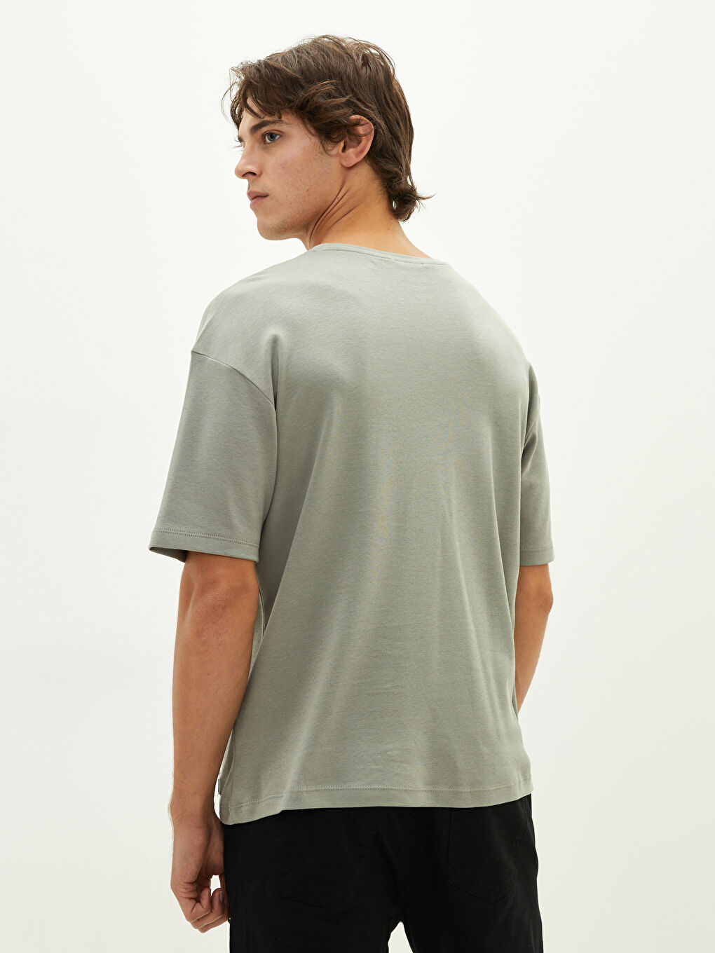 Haki Bisiklet Yaka Kısa Kollu Baskılı Penye Erkek Tişört-6