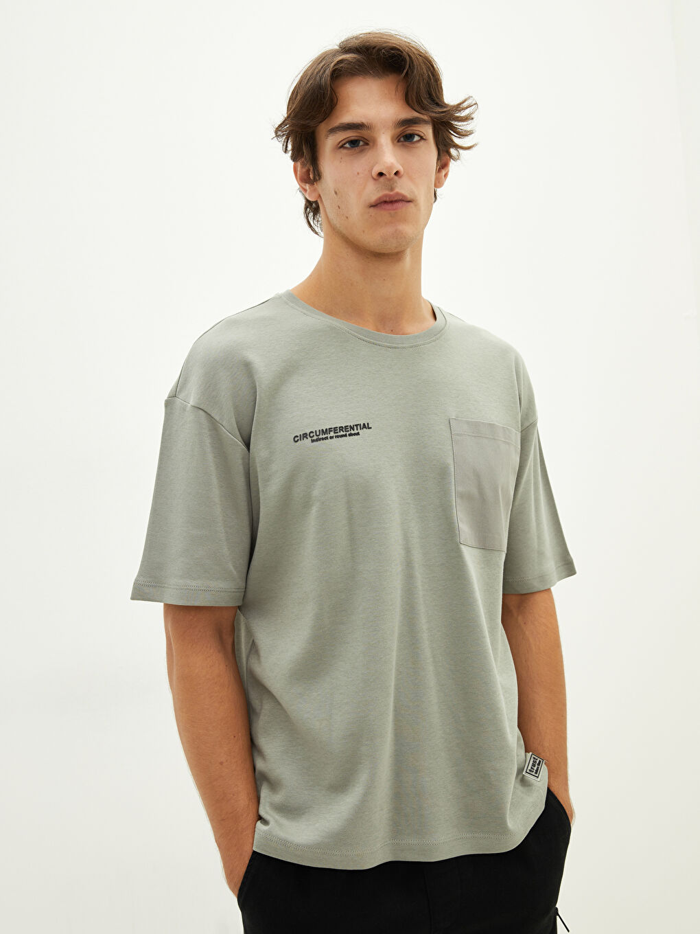 Haki Bisiklet Yaka Kısa Kollu Baskılı Penye Erkek Tişört-1