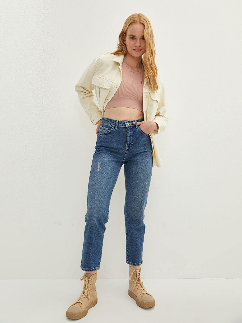 High Waisted Straight Fit Pocket Detailed Women's Rodeo Denim Trousers-1