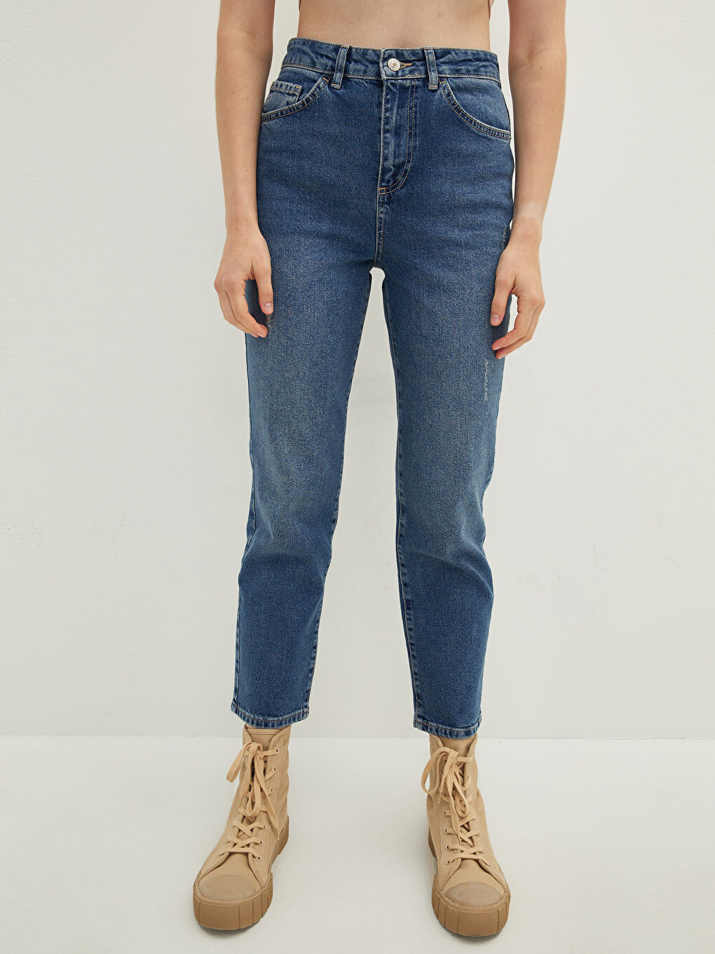 High Waisted Straight Fit Pocket Detailed Women's Rodeo Denim Trousers-3