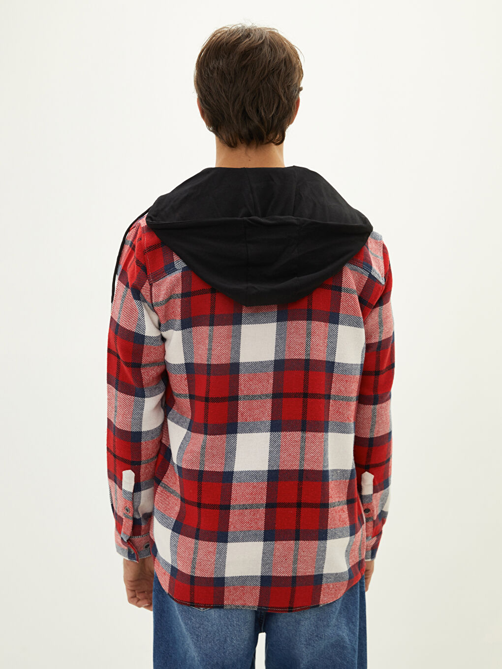 Kırmızı Regular Fit Uzun Kollu Ekose Erkek Oduncu Gömlek Ceket-5