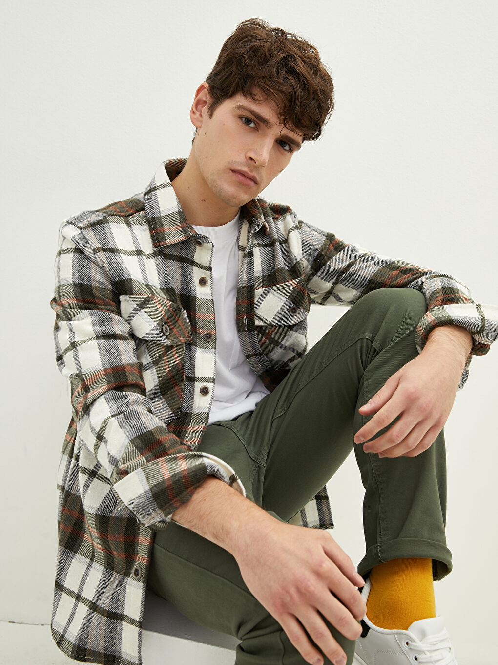 XSIDE Regular Fit Long Sleeve Plaid Men's Flannel Shirt -W19714Z8-LMU