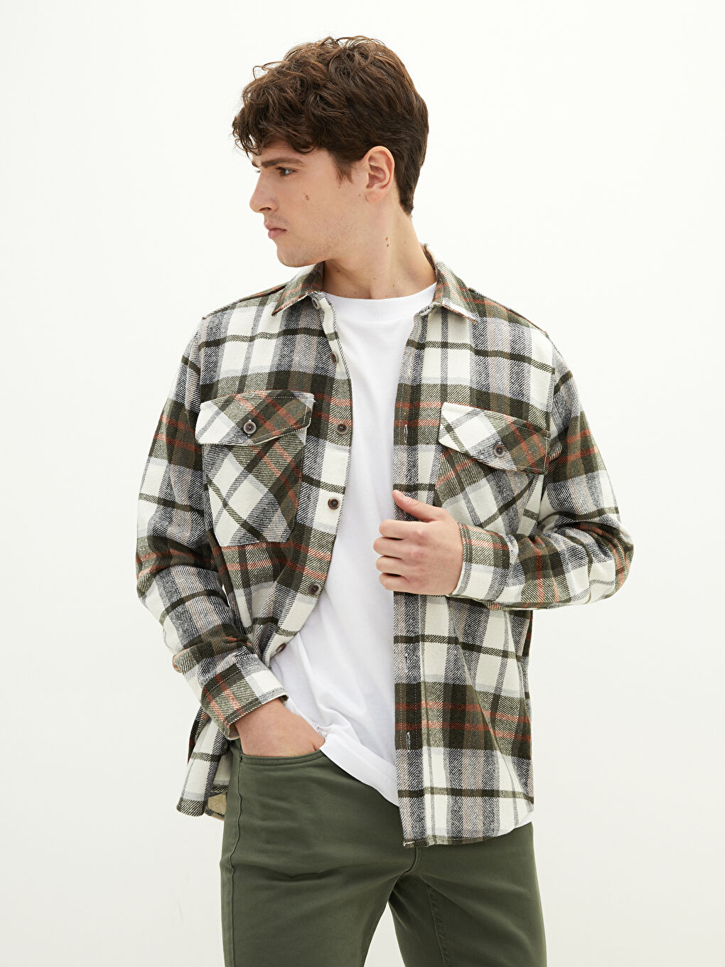 XSIDE Regular Fit Long Sleeve Plaid Men's Flannel Shirt -W19714Z8-LMU