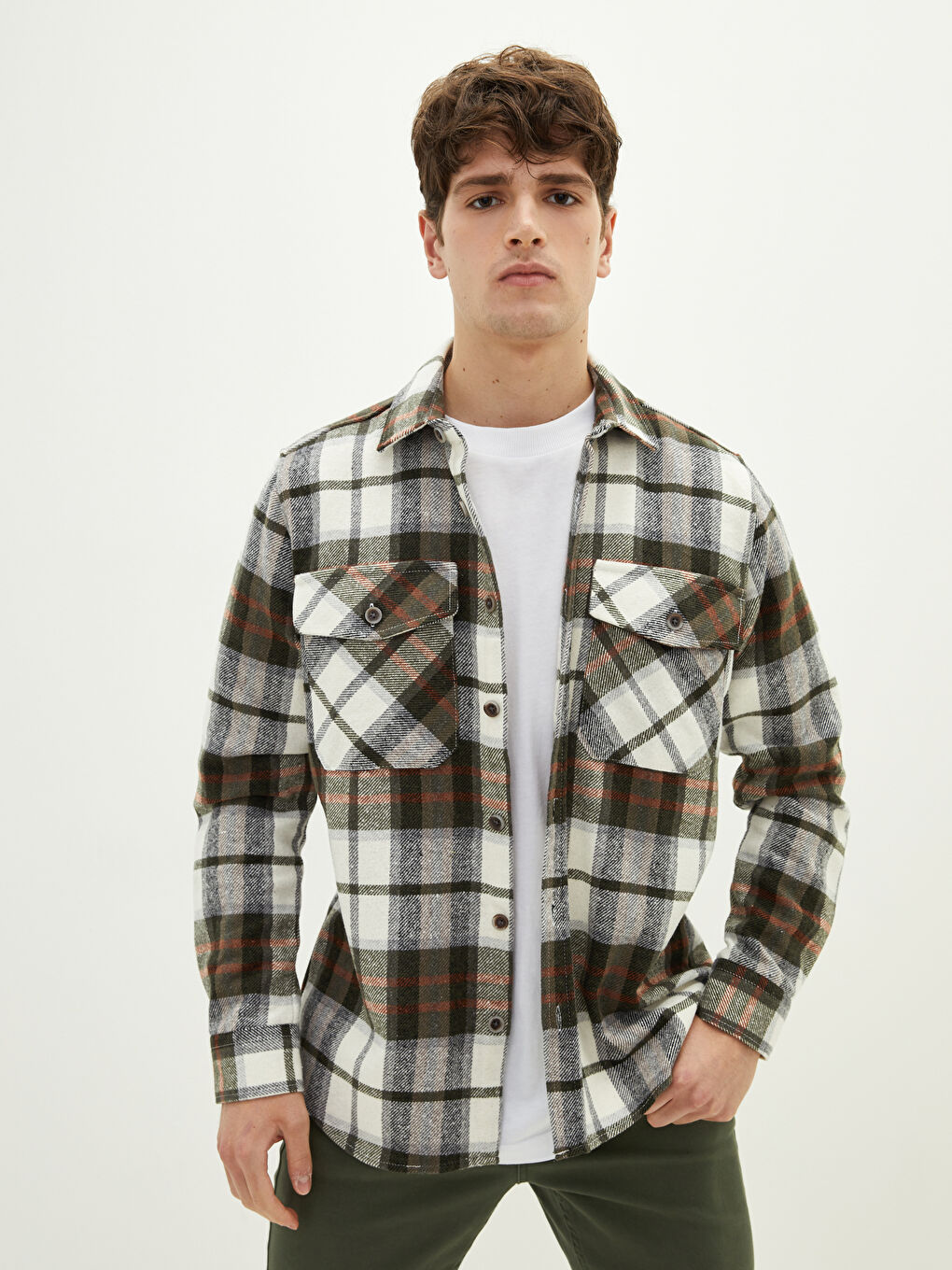 XSIDE Regular Fit Long Sleeve Plaid Men's Flannel Shirt -W19714Z8-LMU