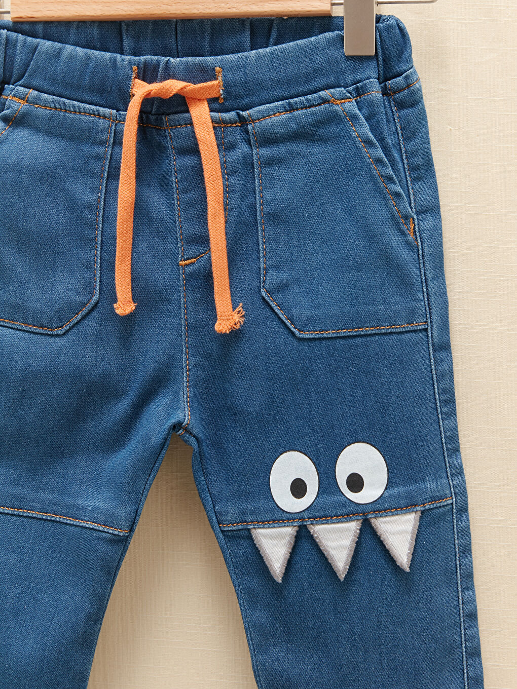 Elastic Waist Printed Baby Boy Denim Trousers-1