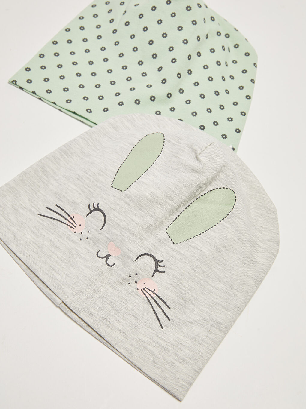 Beyaz Baskılı Kız Bebek Bere 2'li-1