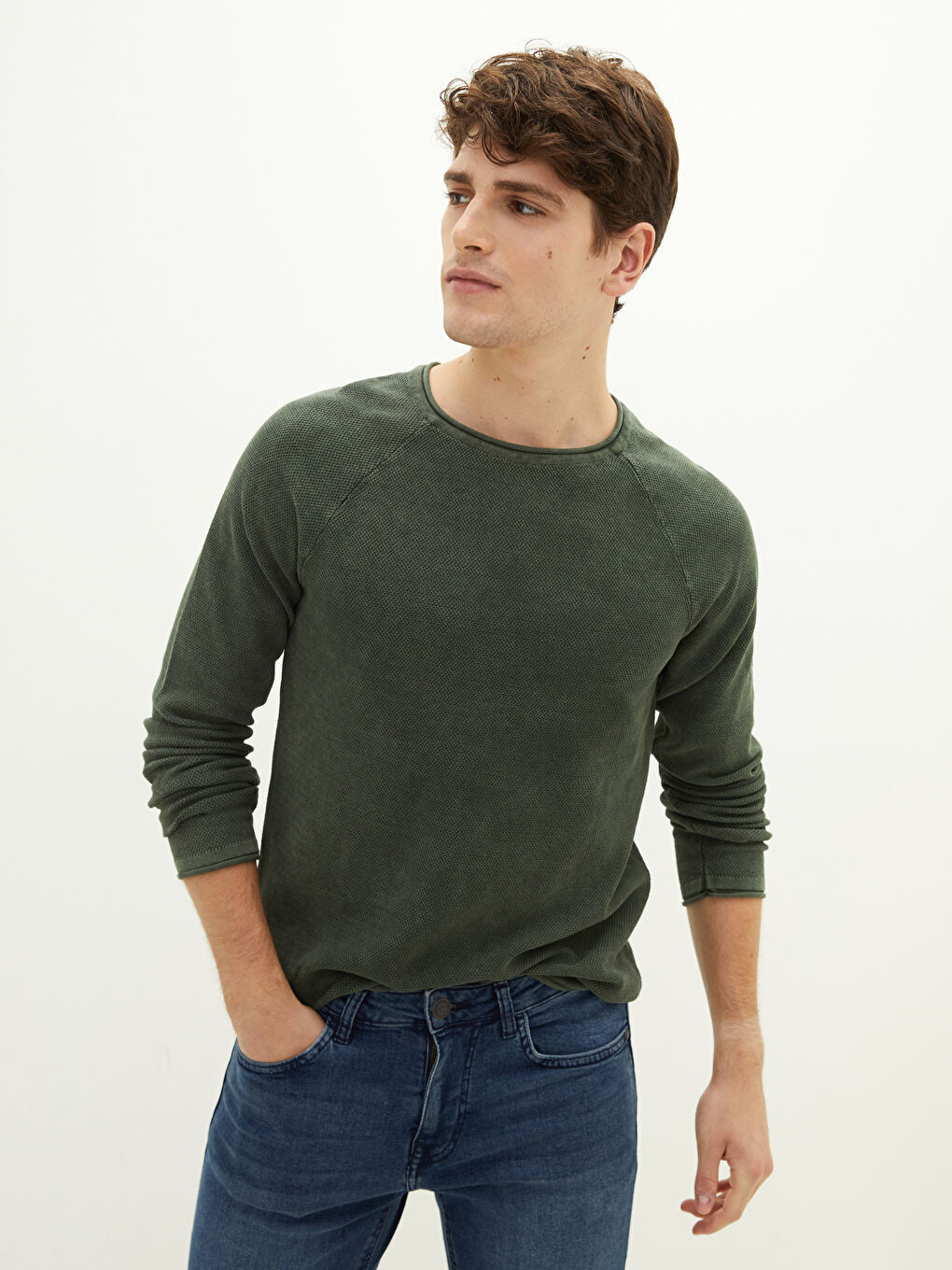 XSIDE Crew Neck Long Sleeve Thin Men's Tricot Sweater -W19814Z8-CRR