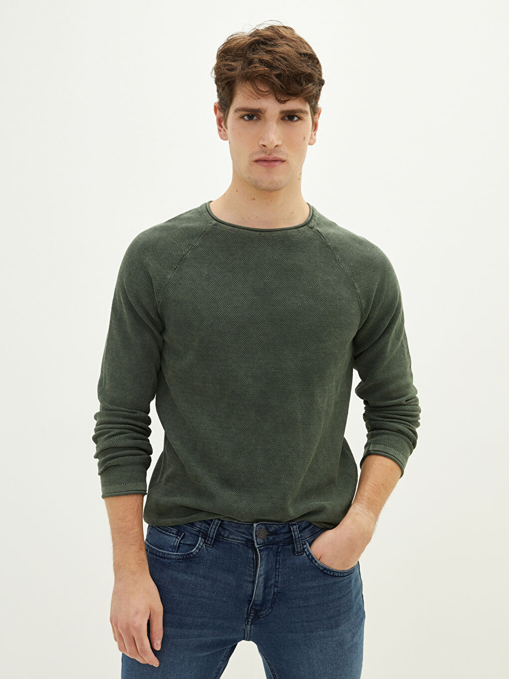 XSIDE Crew Neck Long Sleeve Thin Men's Tricot Sweater -W19814Z8-CRR
