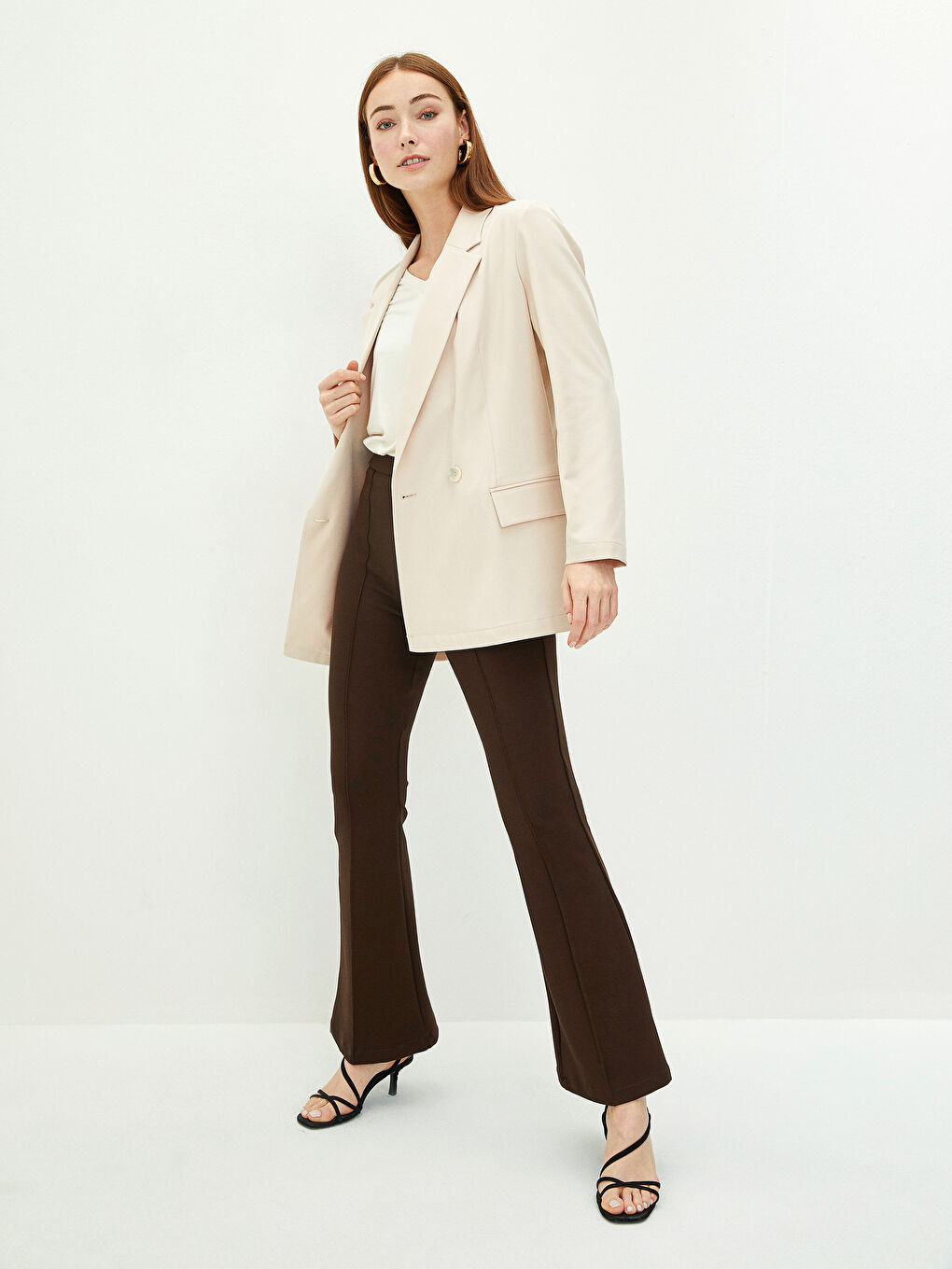 Elastic Waist Narrow Fit Spanish Leg Ponte Fabric Women's Trousers-2