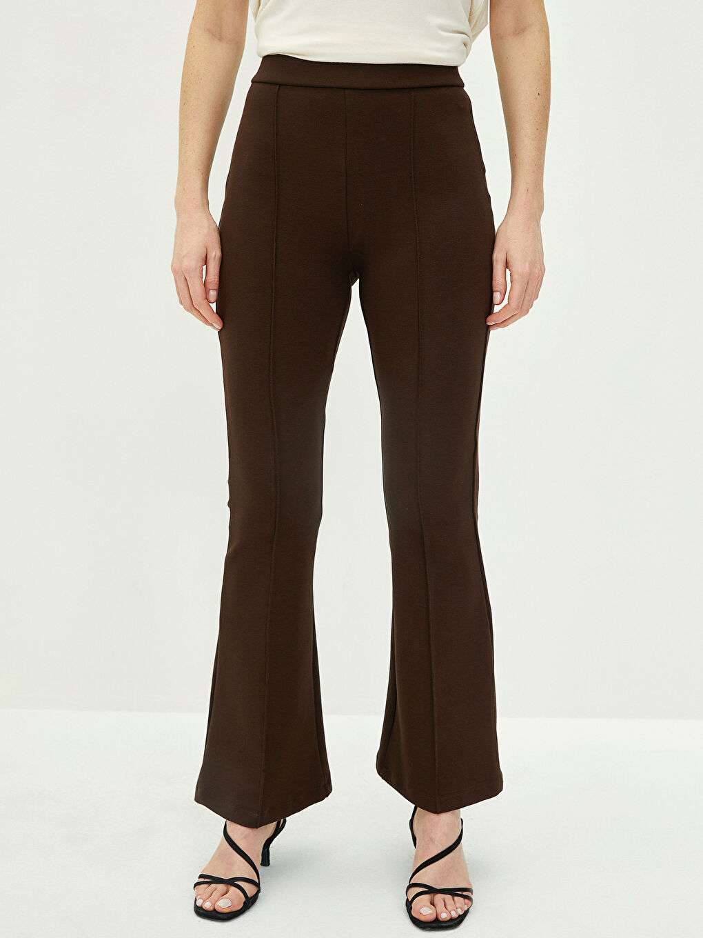 Elastic Waist Narrow Fit Spanish Leg Ponte Fabric Women's Trousers-3