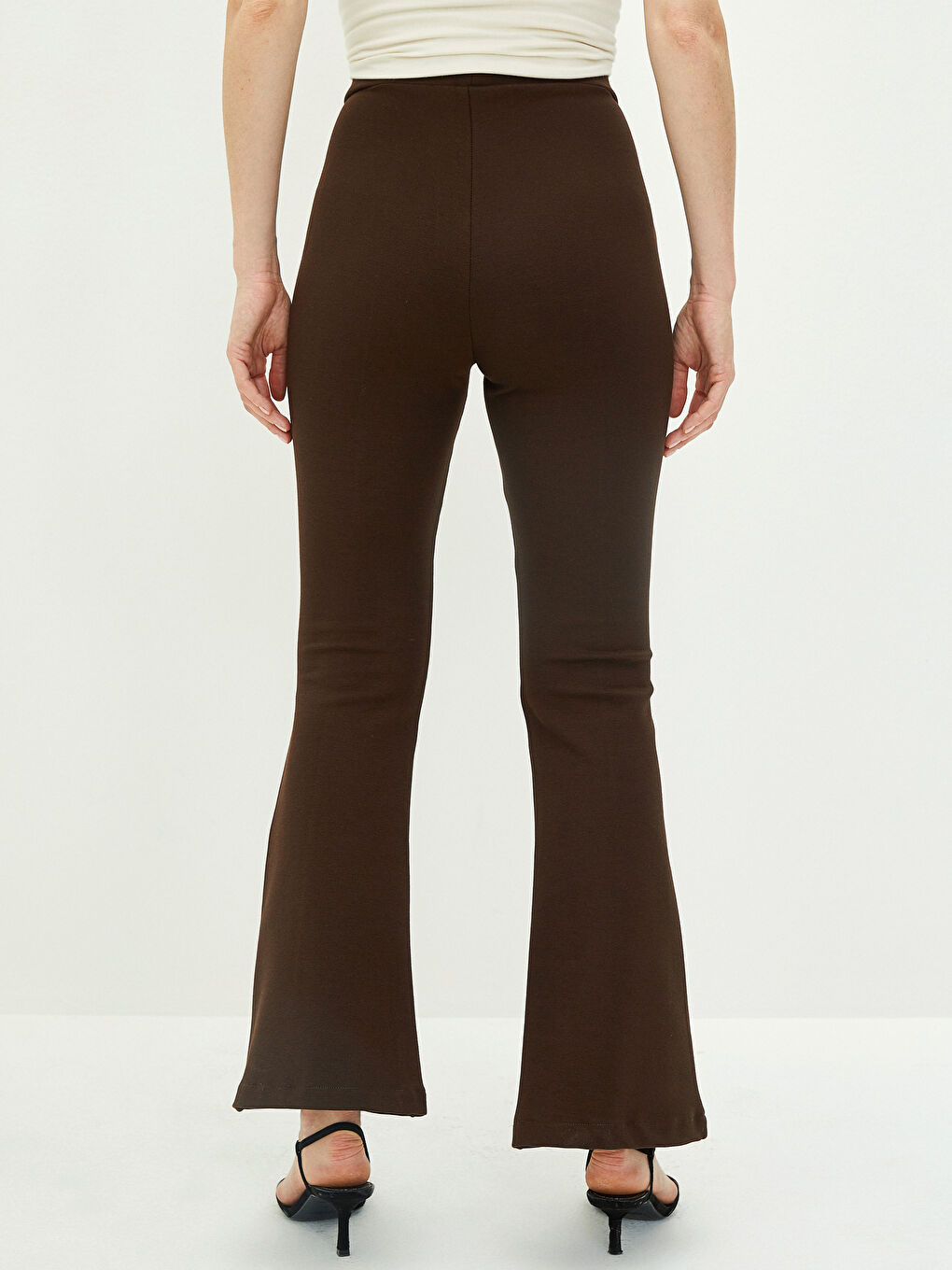 Elastic Waist Narrow Fit Spanish Leg Ponte Fabric Women's Trousers-4