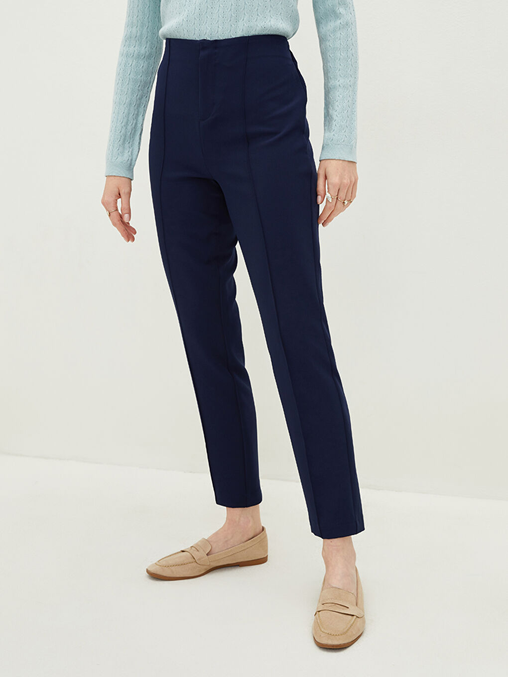 Lacivert Kadın Dar Fit Düz Pantolon-3