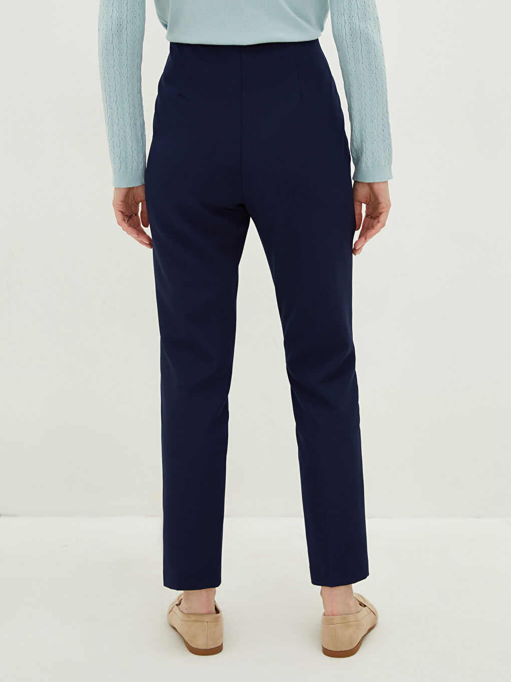 Lacivert Kadın Dar Fit Düz Pantolon-4