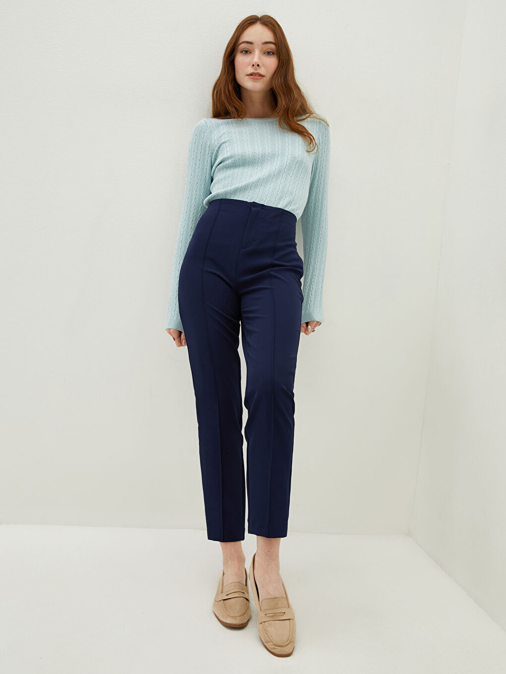 Lacivert Kadın Dar Fit Düz Pantolon-1