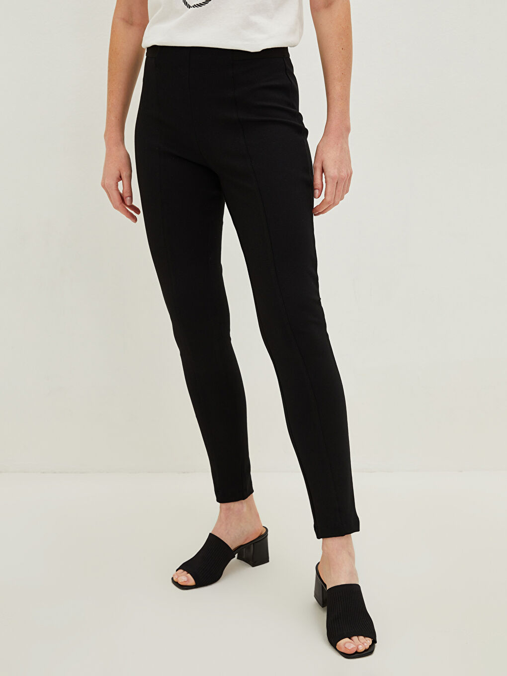 Женские брюки с эластичным поясом, узкого кроя, прямые-4