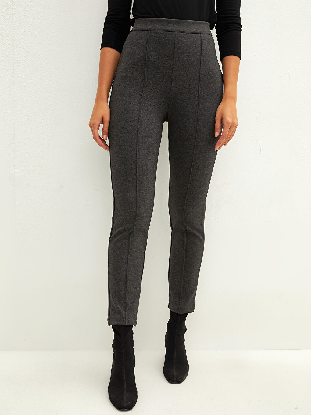 High Waist Slim Fit Women's Straight Pocket Detailed Trousers-3