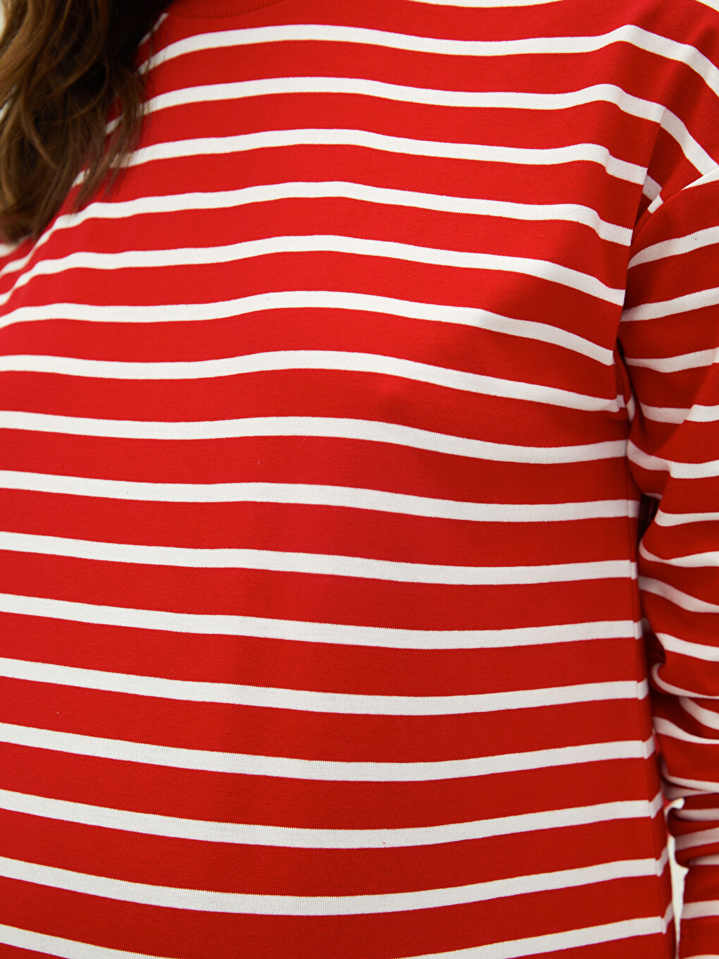 Crew Neck Striped Long Sleeve Cotton Maternity T-shirt-6
