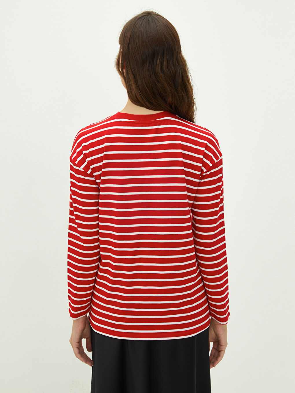 Crew Neck Striped Long Sleeve Cotton Maternity T-shirt-7