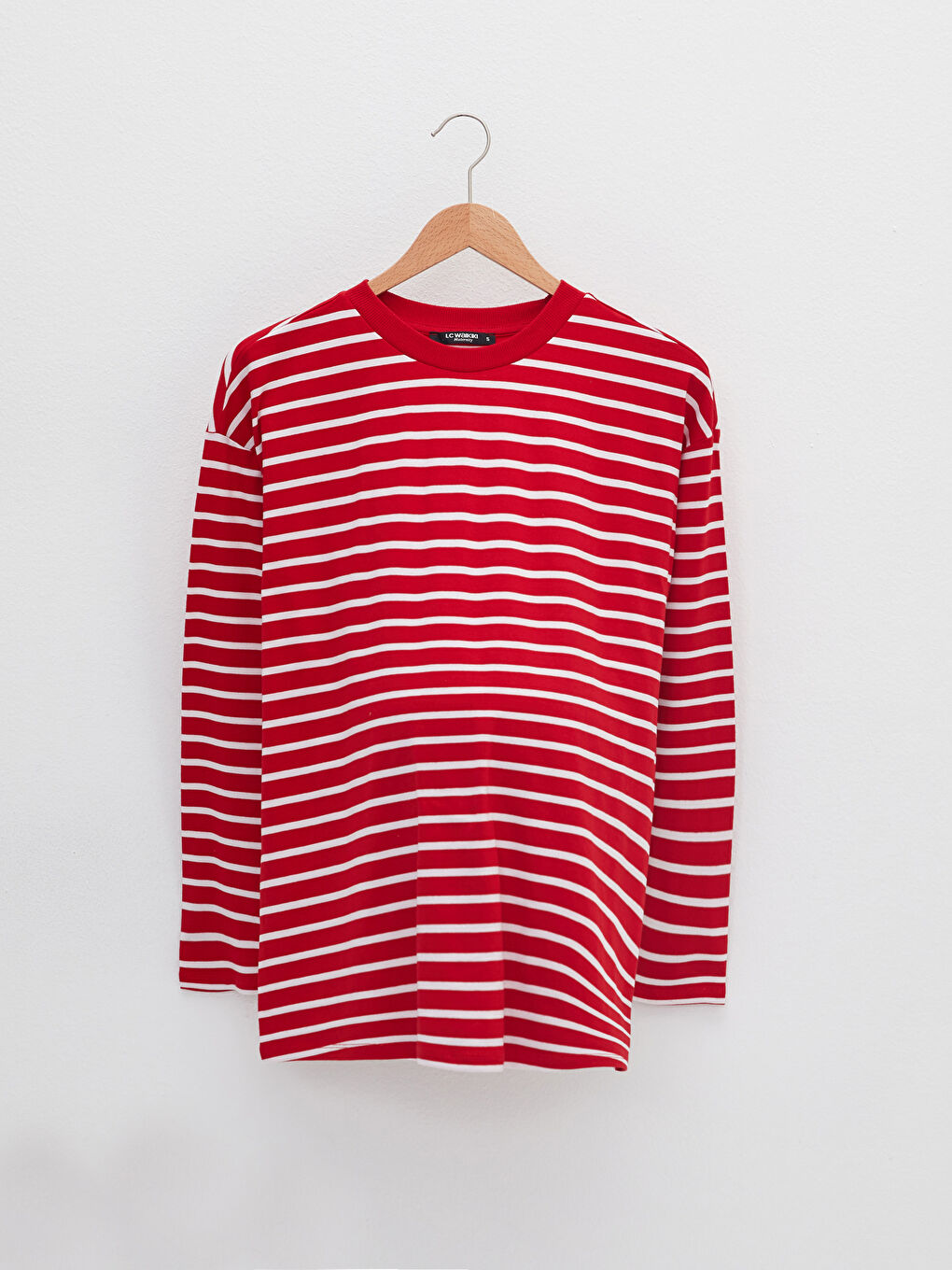 Crew Neck Striped Long Sleeve Cotton Maternity T-shirt-8