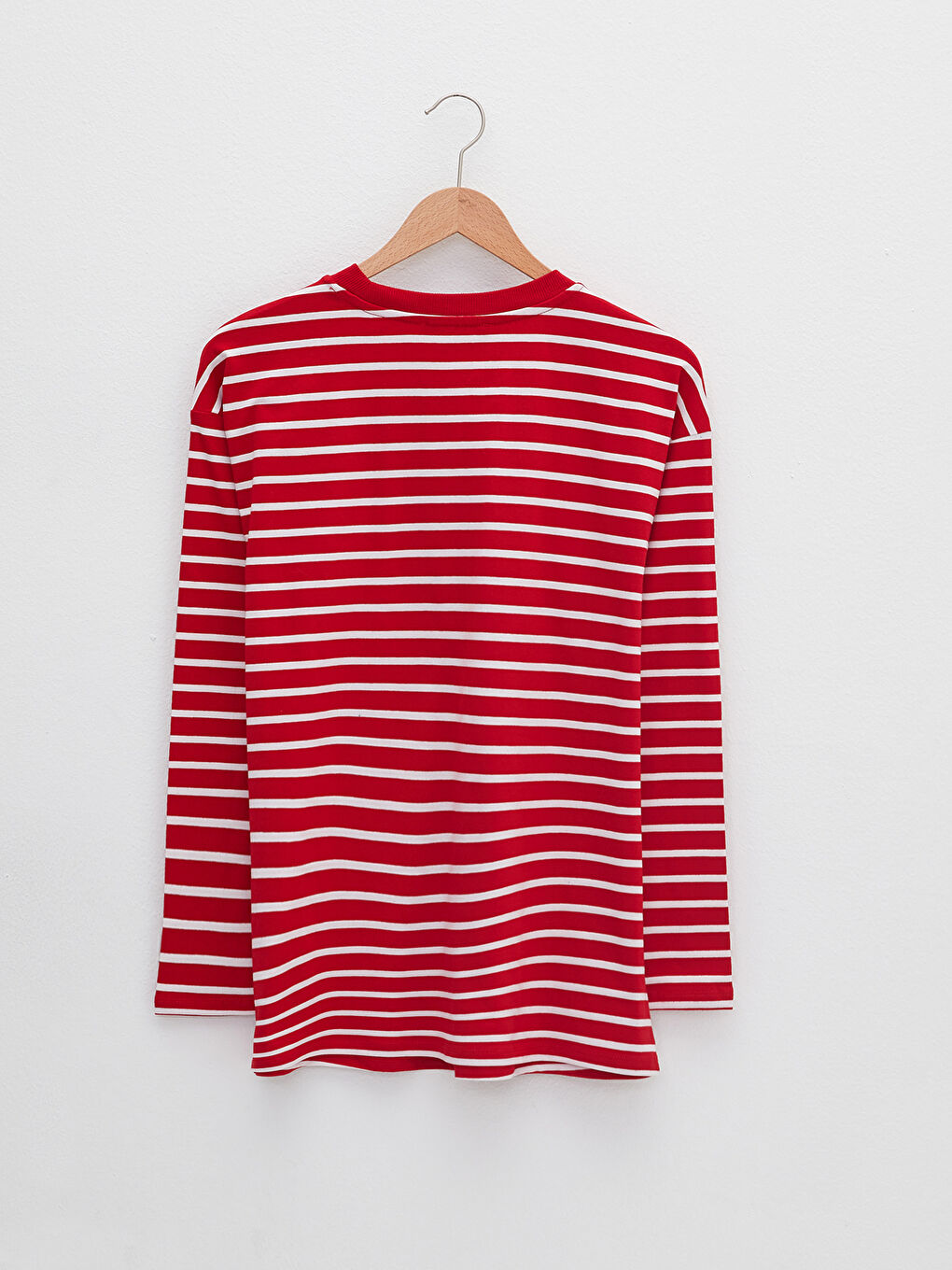 Crew Neck Striped Long Sleeve Cotton Maternity T-shirt-9