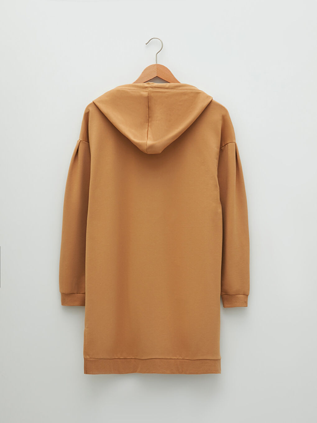 Bej Kapüşonlu Düz Uzun Kollu Hamile Tunik-6