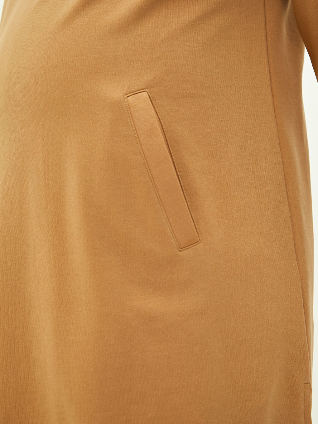 Bej Kapüşonlu Düz Uzun Kollu Hamile Tunik-3