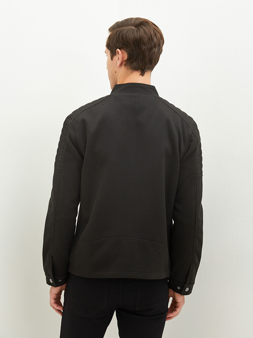 Slim Fit Biker Collar Knitted Men's Coat-4