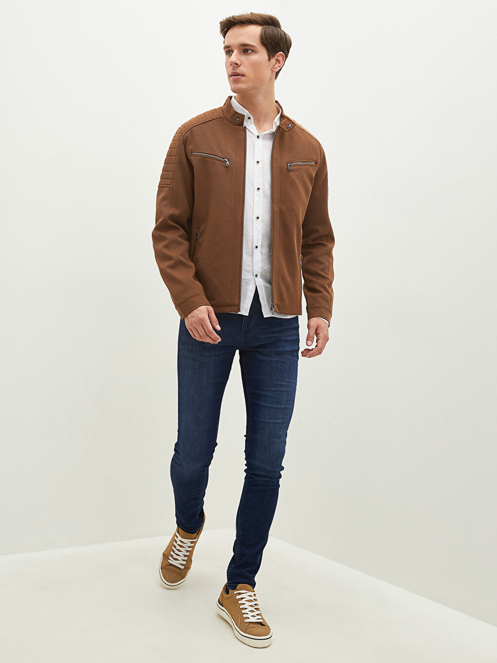 Palton Slim Fit Cu Guler Biker Tricotat Pentru Bărbați-4