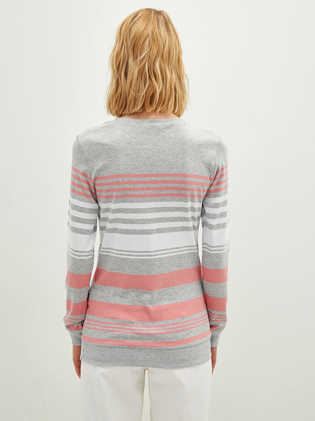 Crew Neck Striped Long Sleeve Cotton Women's T-shirt-3