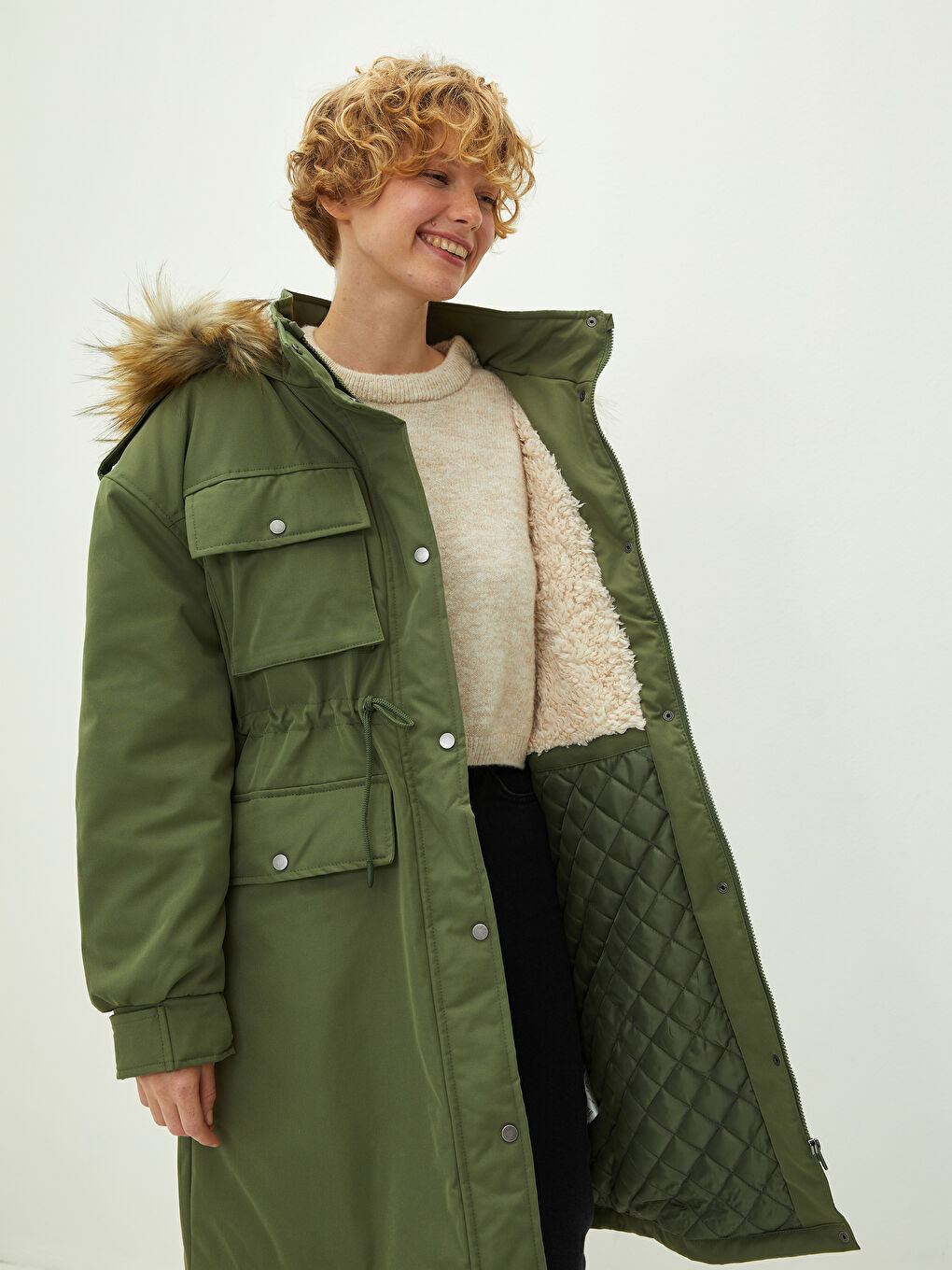 Žena TAMNO ZELENA Puffer jakna/napuhana deblja jakna-2