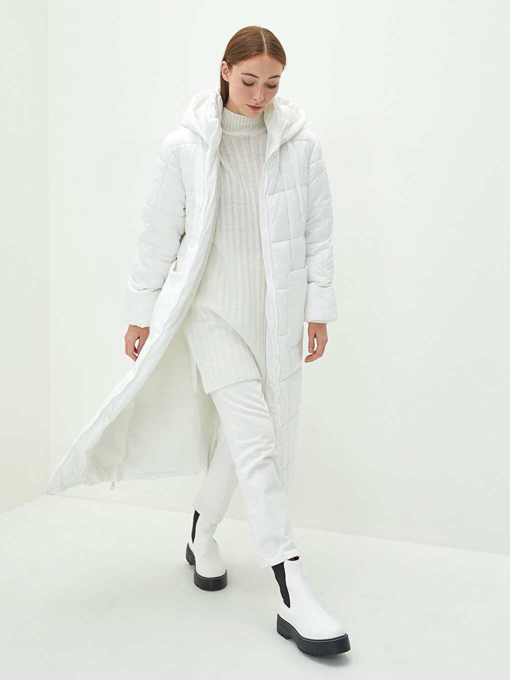 Women's Hooded Plain Puffer Coat-2