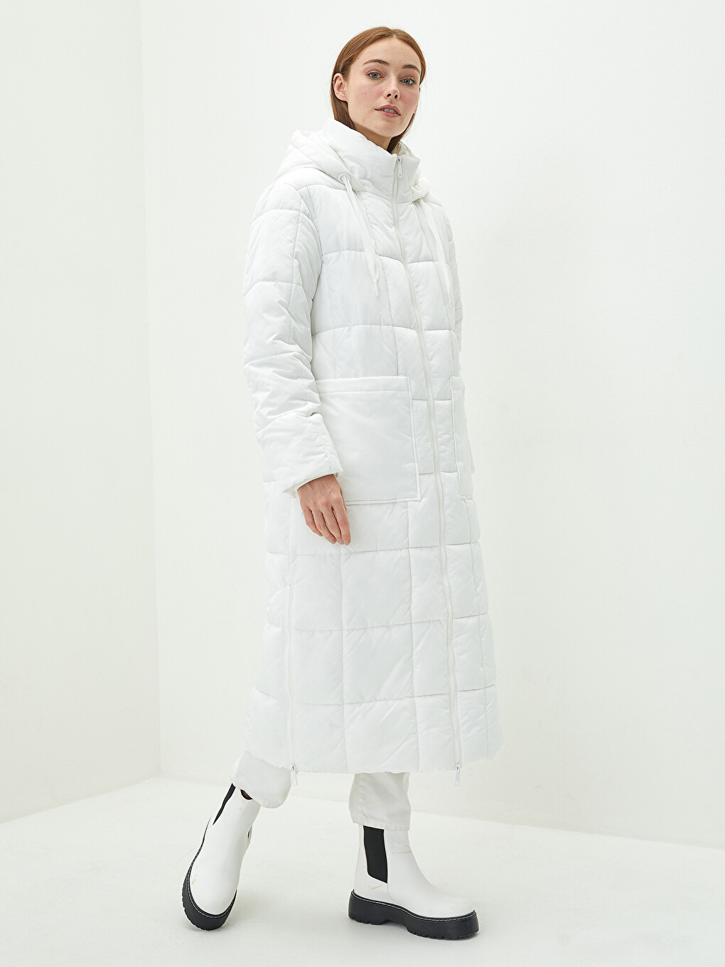 Women's Hooded Plain Puffer Coat-3
