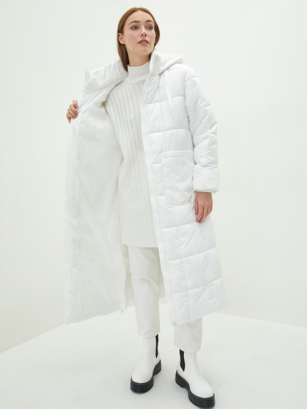 Women's Hooded Plain Puffer Coat-1