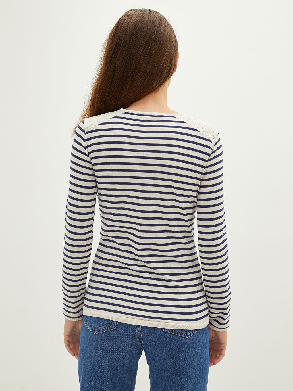 Crew Neck Striped Long Sleeve Women's T-Shirt-4
