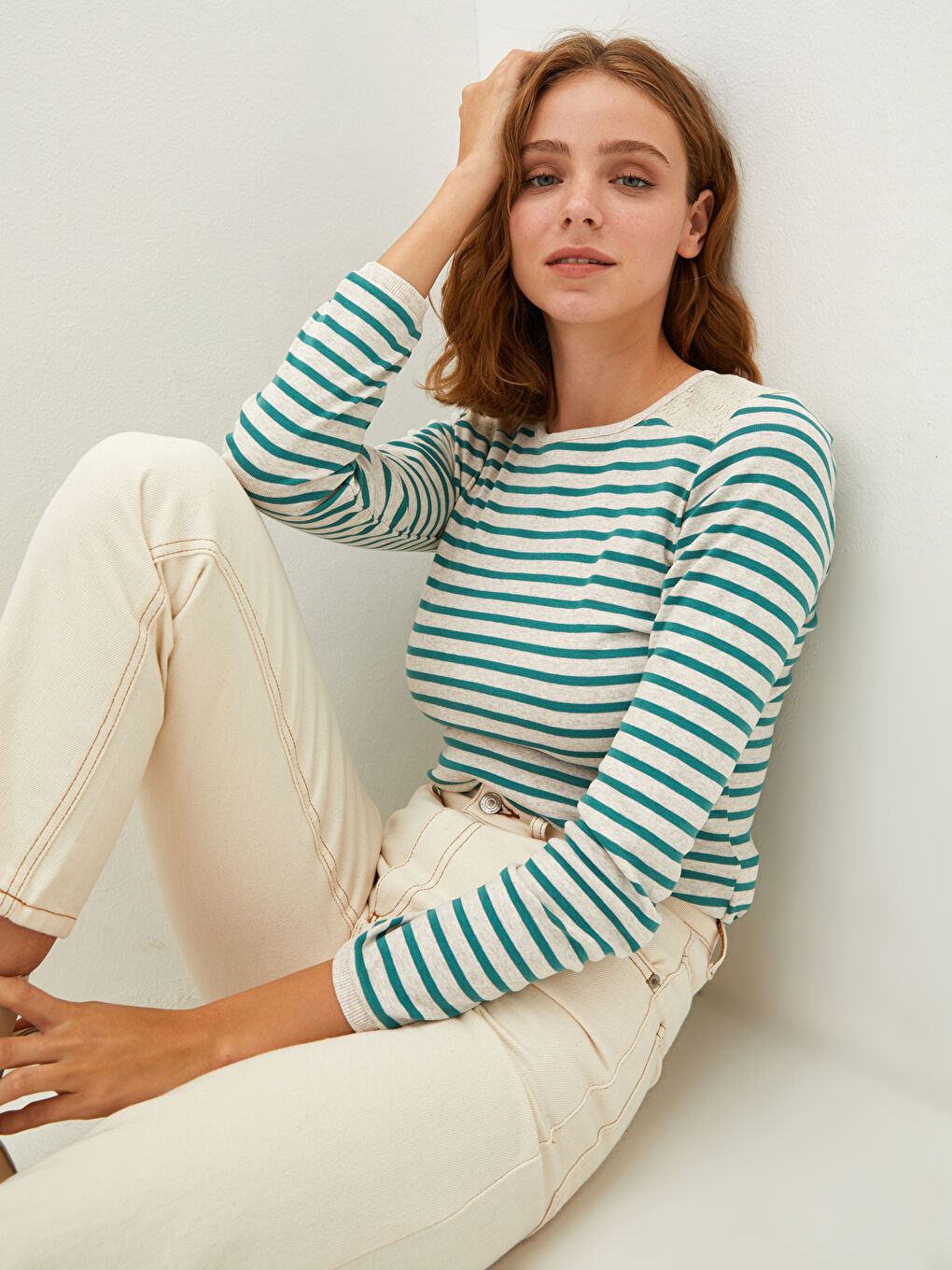 Crew Neck Striped Long Sleeve Women's T-Shirt