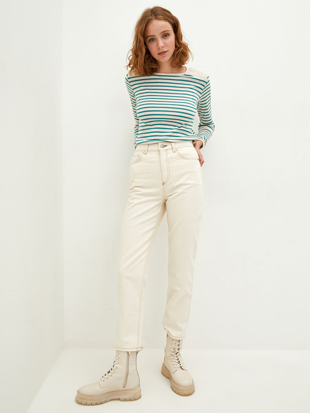 Crew Neck Striped Long Sleeve Women's T-Shirt-2