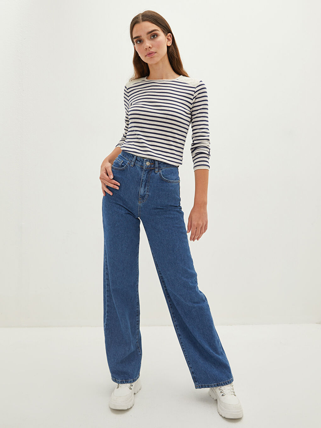 Crew Neck Striped Long Sleeve Women's T-Shirt