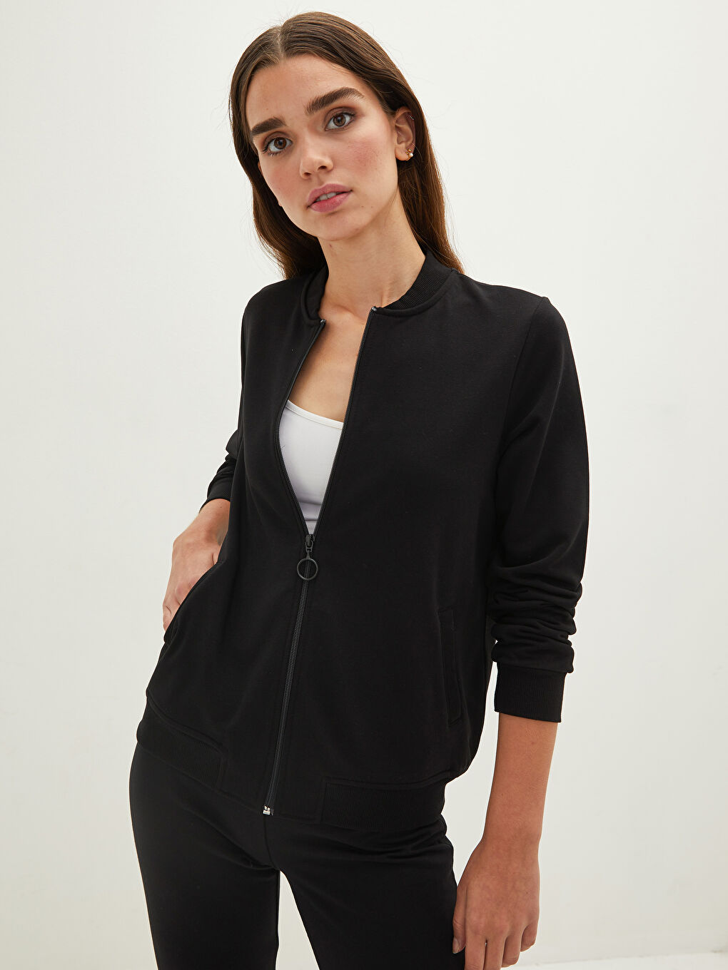 Базовый кардиган с длинным рукавом и воротником колледж для женщин-1