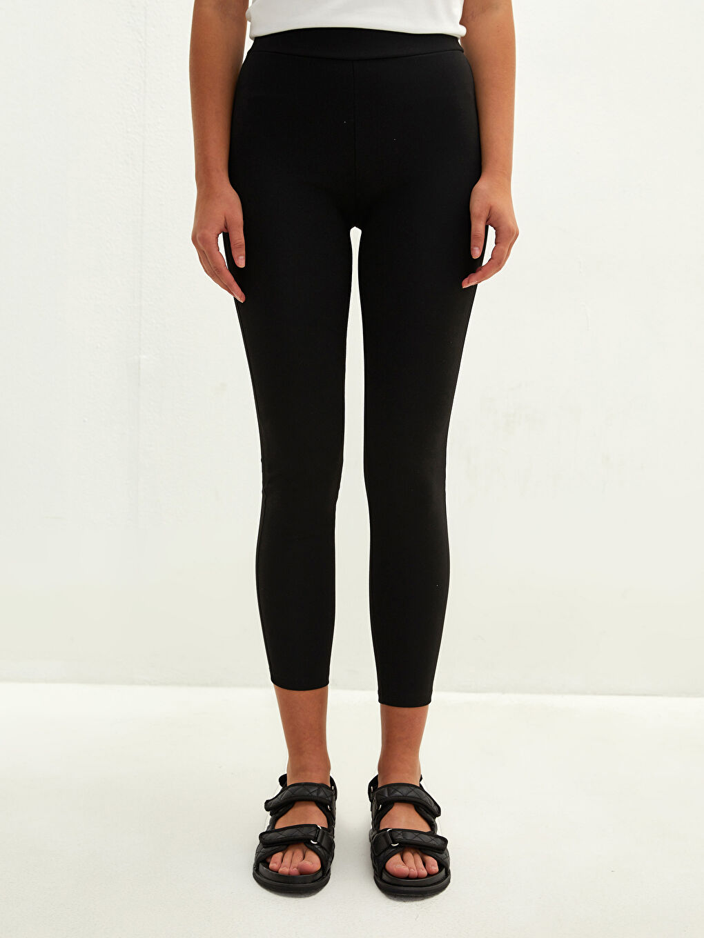 Women's Elasticated Waist Plain Leggings-3