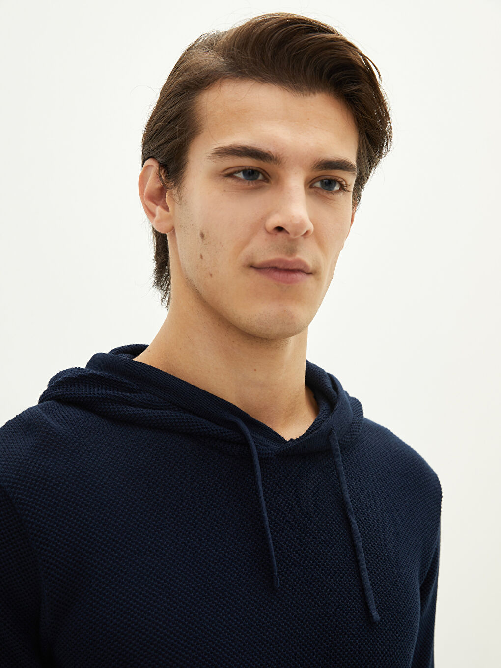 Lacivert Kapüşonlu Uzun Kollu Erkek Triko Kazak-3