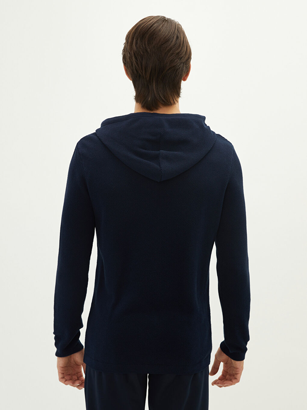 Lacivert Kapüşonlu Uzun Kollu Erkek Triko Kazak-4