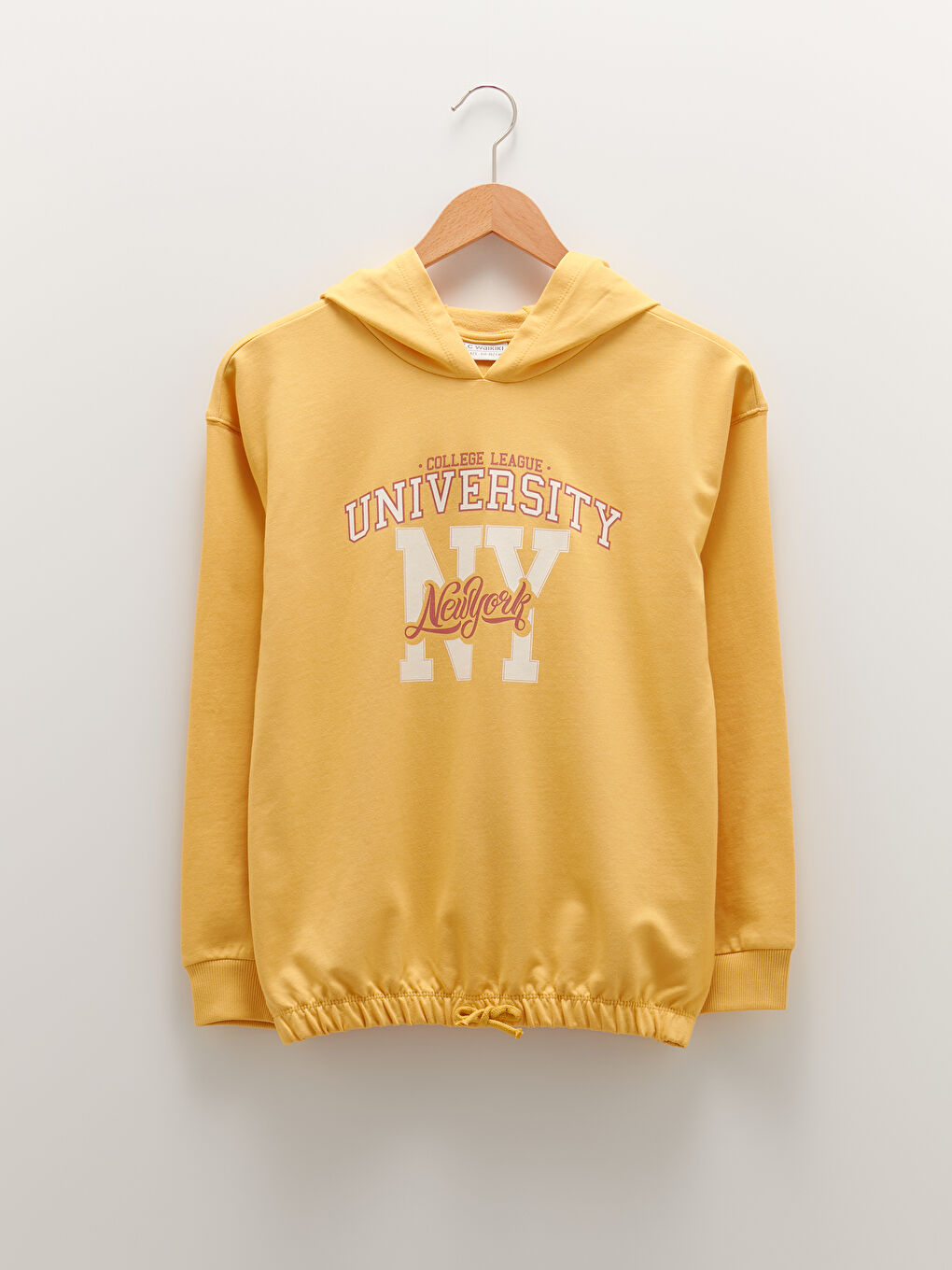 Sarı Kapüşonlu Baskılı Uzun Kollu Kız Çocuk Sweatshirt