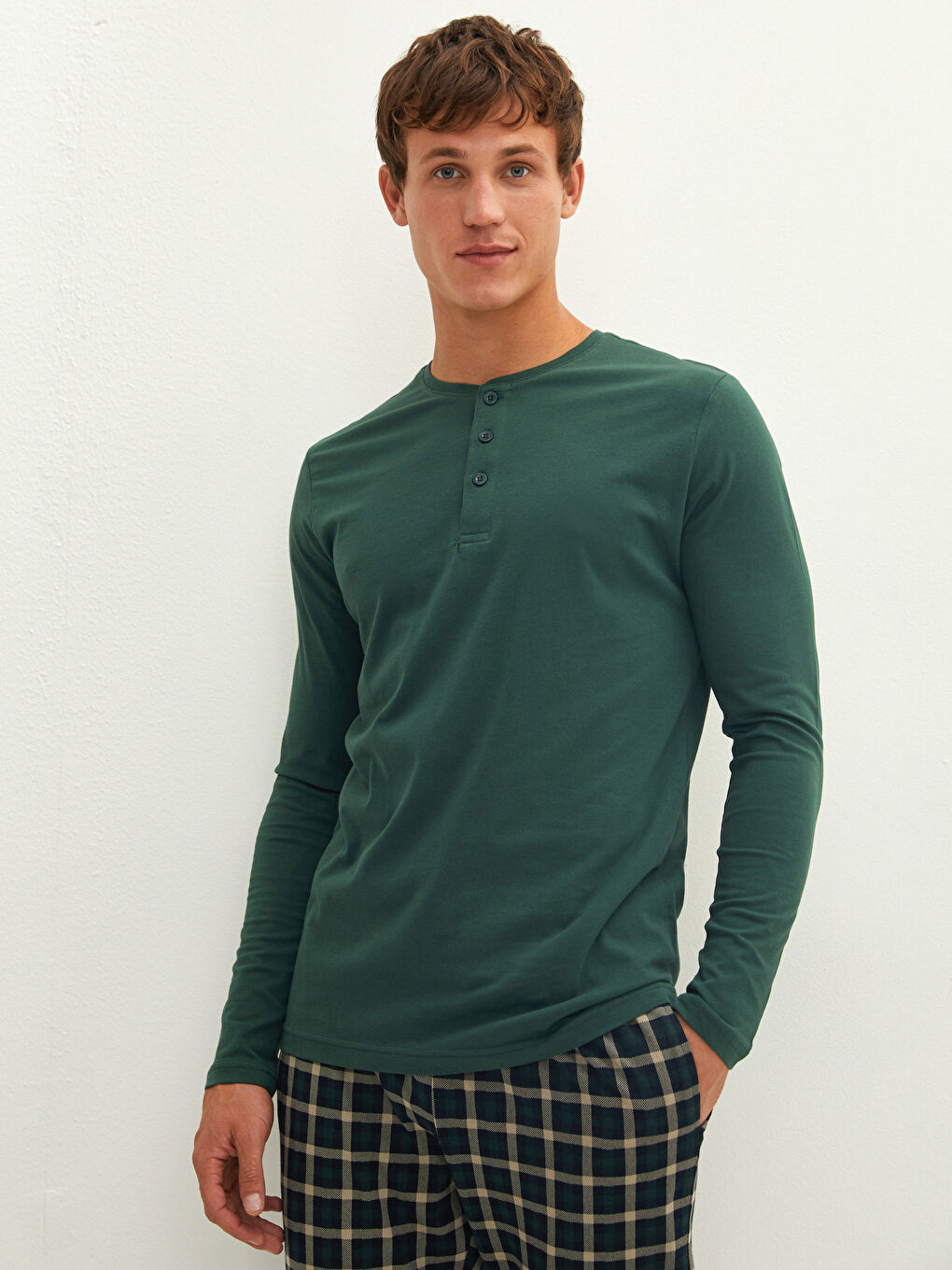 Yeşil Standart Kalıp Ekose Erkek Pijama Takımı-2