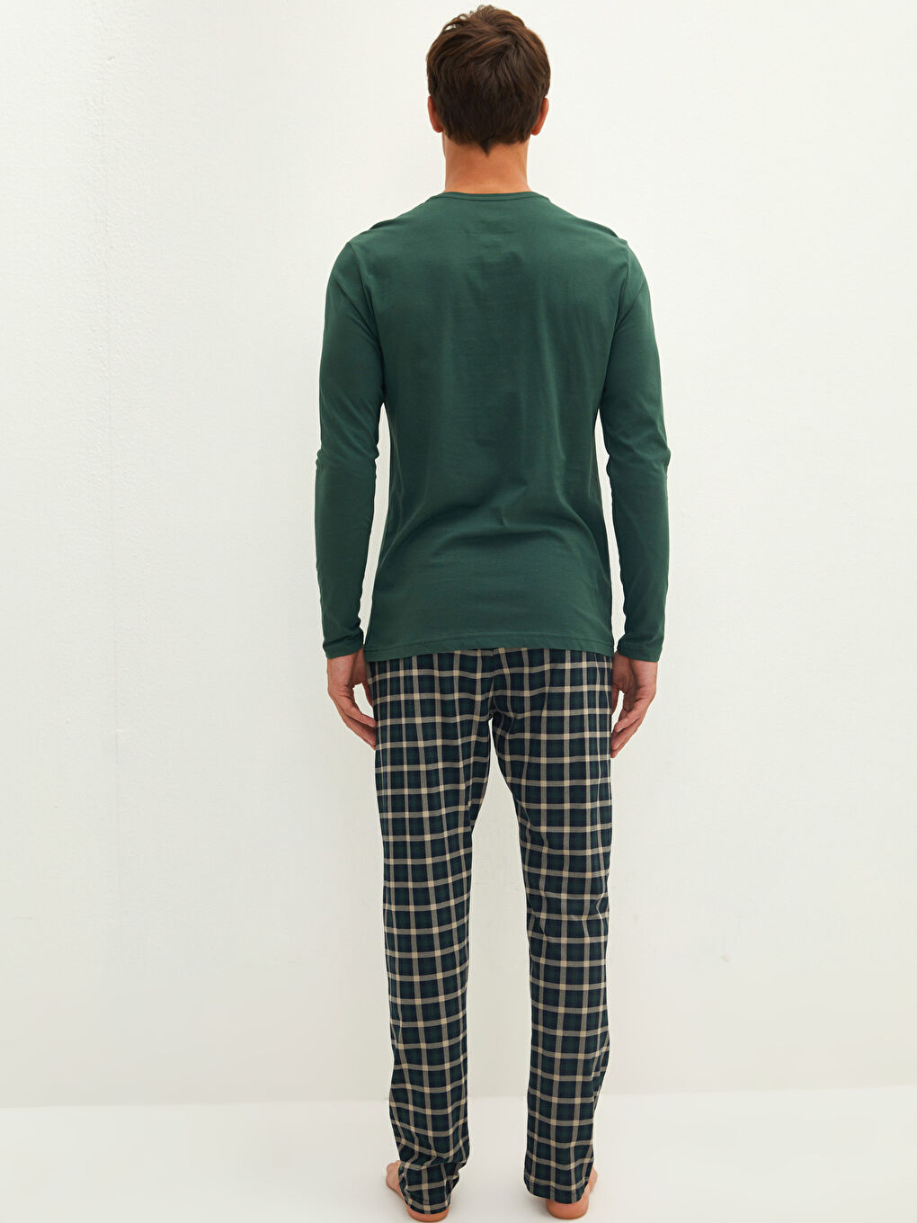 Yeşil Standart Kalıp Ekose Erkek Pijama Takımı-4