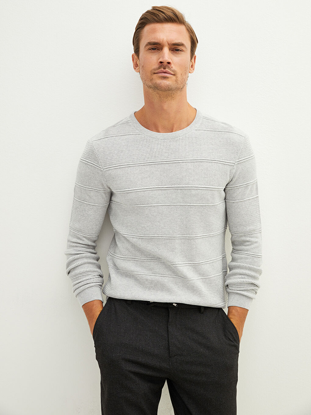 Rundhalsausschnitt Langarm Herren Strickpullover-1