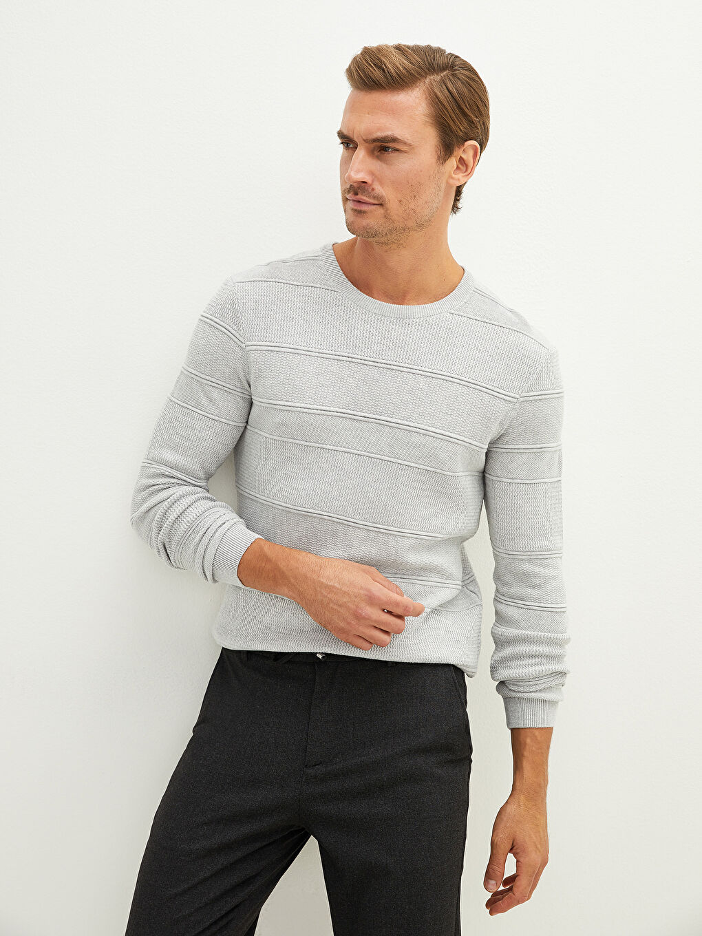 Rundhalsausschnitt Langarm Herren Strickpullover-2