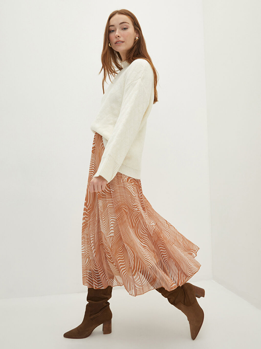 Әйелдерге арналған бүрмелі белдемше принтті шифон матадан серпімді белдікпен-1