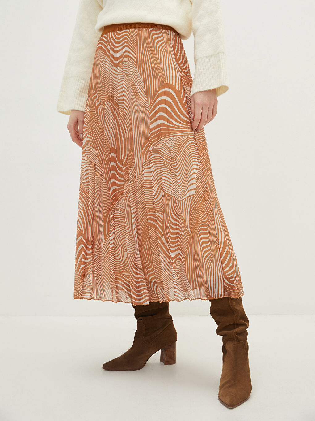 Әйелдерге арналған бүрмелі белдемше принтті шифон матадан серпімді белдікпен-3