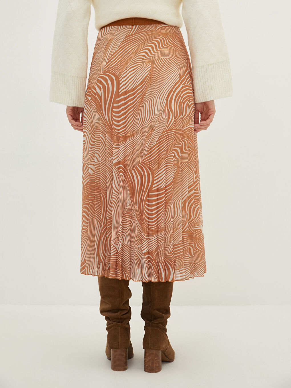 Әйелдерге арналған бүрмелі белдемше принтті шифон матадан серпімді белдікпен-4